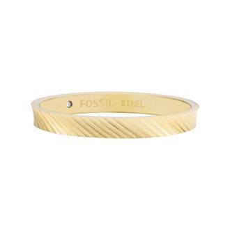 Fossil Womens Harlow Linear Texture Gold-Tone Stainless Steel Band Ring