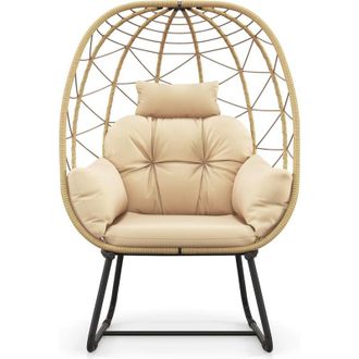 Costway Costway Sillones Jardin Exterior De Tipo Huevo, Coj&iacute;n Extra&iacute;ble, Almohada Y Soporte De Metal, Silla Huevo De Ratan Jardin Terraza Balcon Exterior, Car