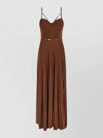 Elisabetta Franchi laminated bustier pleated maxi dress