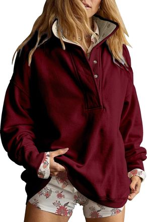 Generic Oversized Sweatshirts for Women Long Sleeve Mock Turtleneck Sweatshirt Cozy Sweater Henley Pullover Tops 2025 Fall Casual Button Loose Fit Teens Fashi