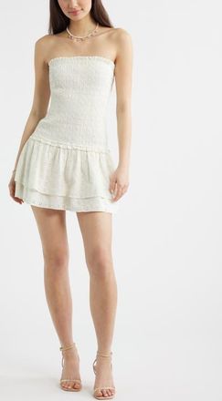 BP. Strapless Smocked Eyelet Minidress in Ivory at Nordstrom, Size Xx-Small