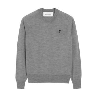 Ami Round-neck Knitwear, male, Gray, Size: 2XL Ami Paris Sweaters Grey