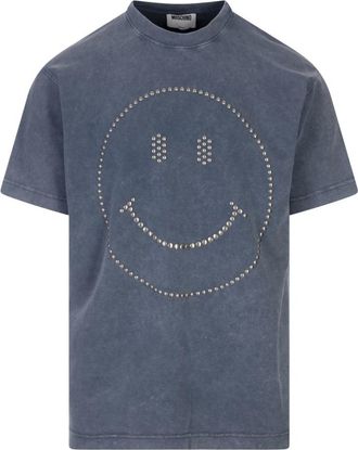 Moschino Blauw Smiley T-shirt en Polo - Heren - T-shirts - Blauw - S - Katoen - Tops