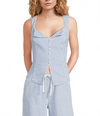 Skies Are Blue Clothing Sweetest Thing Pinstripe Top In Light Denim