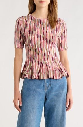 Ulla Johnson Samira Mulitcolor Short Sleeve Top in Rosewood at Nordstrom, Size Petite