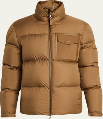 Moncler Mens Leather-Pocket Down Puffer Jacket