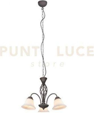 Trio Rustica lampadario metallo ruggine con 3 diffusori vetro bianco d. 50CM attacco E14