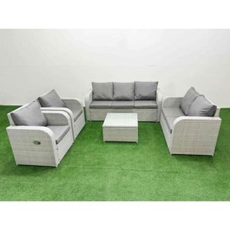 Fimous Pe Rattan Garden Furniture Set Adjustable Chair Sofa Double Love Seat 2 Seater Sofa Lounge Set Square Coffee Table Light Grey - Fimous