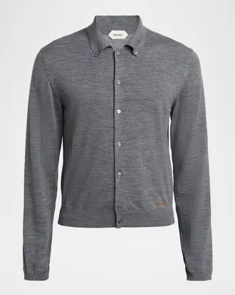 Versace Men & apos;s Virgin Wool Button-Front Knit Sweater