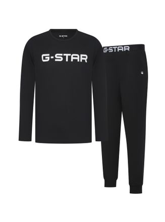 G-Star Pyjama G-STAR STONE, LONG SLEEVE T-SHIRT & CUFFED PANTS SLEEP SET, Herren, Gr. L, schwarz, Jersey, Obermaterial: 95% Baumwolle, 5% Elasthan, unifarben