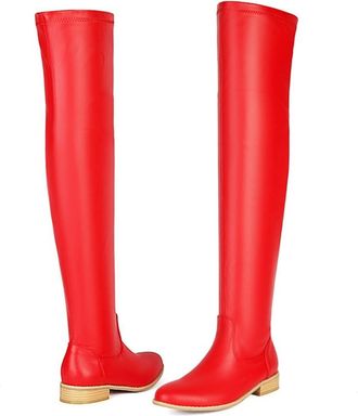 Generic Womens Stretch Over The Knee Long Boots Thigh High with Side Zipper Round Toe Flat Shoes for Party Catwalk Nightclub (Red,5.5)