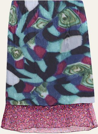 Dries Van Noten Layered Moire Midi Skirt
