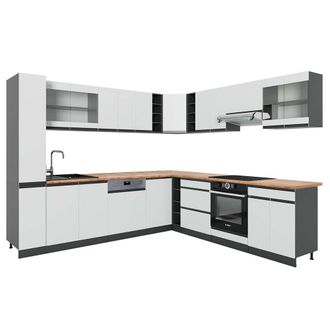 Vicco Cocina Esquinera R-line, Blanco/antracita, 257 X 277 Cm J-shape, Et Roble