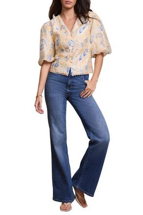 Mint Velvet Floral Puff Sleeve Blouse in Orange at Nordstrom, Size X-Small