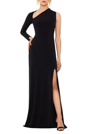 Betsy & Adam Asymmetric Single Long Sleeve Gown in Black at Nordstrom Rack, Size 6