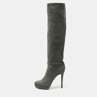 Le Silla Grey Nubuck Leather Velour Knee Length Boots