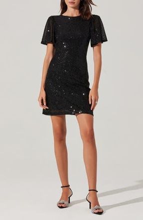 ASTR the Label Sequin Flutter Sleeve Minidress in Black at Nordstrom Rack, Size X-Small