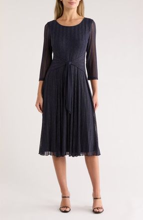 Connected Three-Quarter Sleeve Mesh A-Line Dress in Midnight at Nordstrom Rack, Size 10