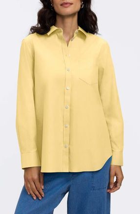Foxcroft Non-Iron Boyfriend Button-Up Shirt in Lemon Yellow at Nordstrom, Size 16