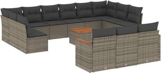 vidaXL Set De Sof&aacute;s De Jard&iacute;n 14 Pzas Con Cojines Rat&aacute;n Sint&eacute;tico Gris Vidaxl