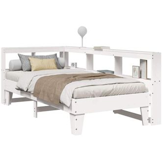 vidaXL Cama Con Estanter&iacute;a Sin Colch&oacute;n Madera Maciza Blanca 100x200 Cm Vidaxl