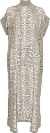 Brunello Cucinelli Net open-knit cardi-coat - women - Linen/Flax/Silk - L - Neutrals