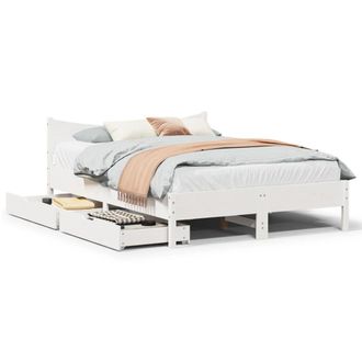 Berkfield Home Bed Frame with Drawers White 150x200 cm King Size Solid Wood Pine