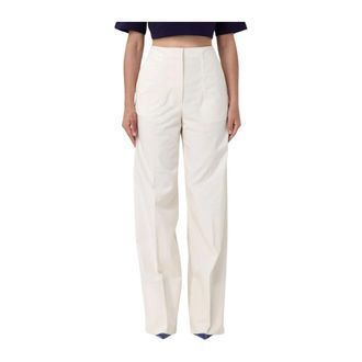 Msgm Wide Trousers, female, Beige, XS, Elegant High-Waisted Wide Leg Trousers