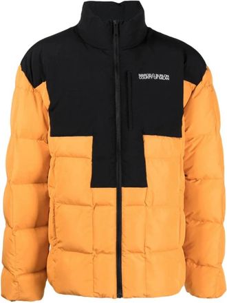 Marcelo Burlon Logo Cross Block Puffer Jacket - Heren - Gewatteerde jassen - Oranje - L - Jassen