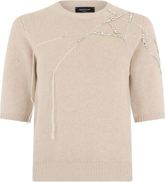 Fabiana Filippi Shirt met korte mouwen - Dames - Ronde hals truien - Beige - XS - Wol - Truien & Vesten