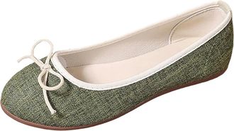 Generic Flat Shoes for Women Elegant Bow Pumps Shoes Solid Color Fashionable Breathable Casual Comfortable Dressy Slip On Ballet Flats Work Leisure Green