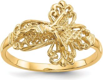 Diamond2Deal 14k Yellow Gold Diamond Cut Crucifix Ring