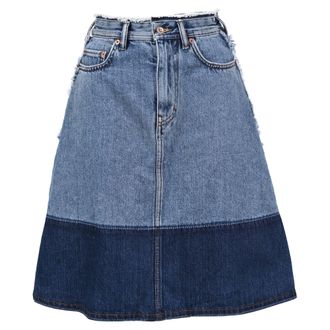 Acne Studios Halona Two-Toned Midi Skirt in Blue Cotton Denim
