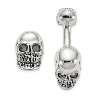 Diamond2Deal Sterling Silver Antiqued Black Ink Texture Moveable Skull Cuff Links