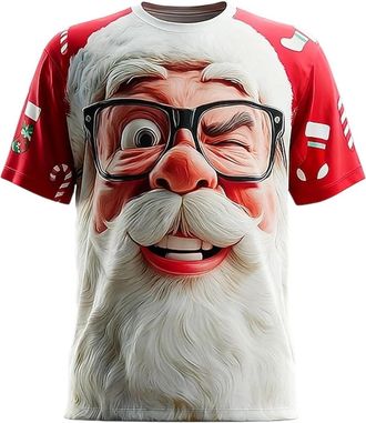 Generic Men Christmas T-Shirts Winter Xmas Tunic Tops Classic Santa Claus Meme Expression Pullover Tshirt Breathable Cartoon Printed Round Neck Streetwear(X01