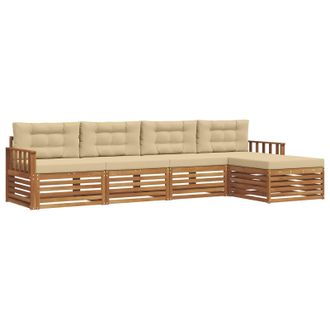 vidaXL Conjunto De Sof&aacute;s De Exterior Con Coj&iacute;n 5 Pcs Natural Y Beige Vidaxl