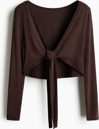 H&M Cropped Yogashirt mit Langarm - Brown
