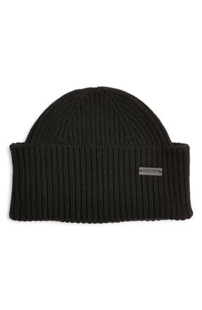 Saint Laurent Chubby Knit Cashmere Rib Logo Beanie in Black at Nordstrom, Size Small