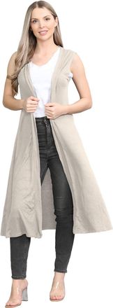Janisramone Sleeveless Cardigans for Women UK, Stylish and Versatile Plain Open Collared Long Maxi Boyfriend Cardigan Perfect for Layering Over Summer Dresses Sto