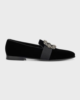 Manolo Blahnik Mens Crystal Buckle Suede Loafers