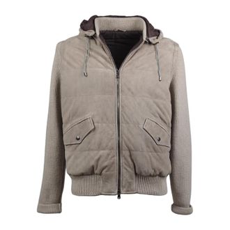 Barba Su&egrave;de en wollen bomberjack - Heren - Winterjassen - Beige - L - Wol - Jassen