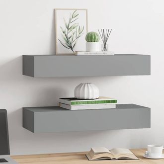 Berkfield Home Elegant Wall-mounted Drawer Shelves 2 pcs Grey 60x23.5x10cm MDF | Size: 60x23.5x10 cm