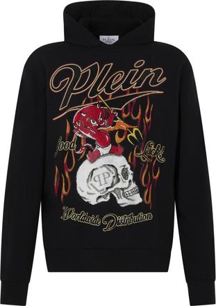 Philipp Plein Hoodies & sweatvesten, Heren, Zwart, S, Katoen, Little Devil Crystal Hoodie