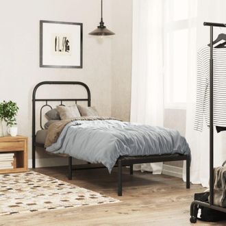 vidaXL Metal Bed Frame without Mattress with Headboard Black 75x190cm Vidaxl
