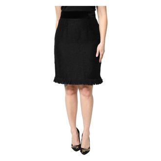 Dolce & Gabbana Midi Skirts, female, Black, Size: L Wool Fringe High Waist Pencil Mini Skirt