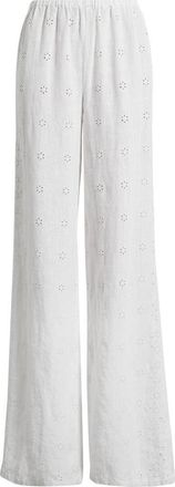 LoveShackFancy Cinna Linen Eyelet Pants in Optic White at Nordstrom, Size Xx-Large