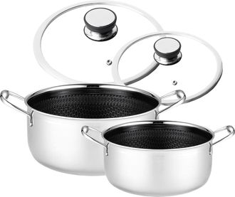 OEM Juego De Ollas Profesionales Mitsu De 20 + 24 Cm Con Tapas. Dise&ntilde;o De Panal. Para Inducci&oacute;n. Para Gas. Acero Inoxidable