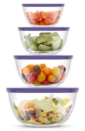JoyJolt Set of 4 Thick Glass Mixing Bowls with Airtight Lids in Purple at Nordstrom Rack