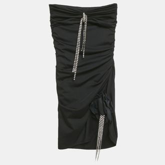 Area Area Black Jersey Crystal Embellished Strapless Mini Dress