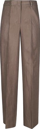 PESERICO Linen Gabardine Trousers With Pleat And Subtle Shine